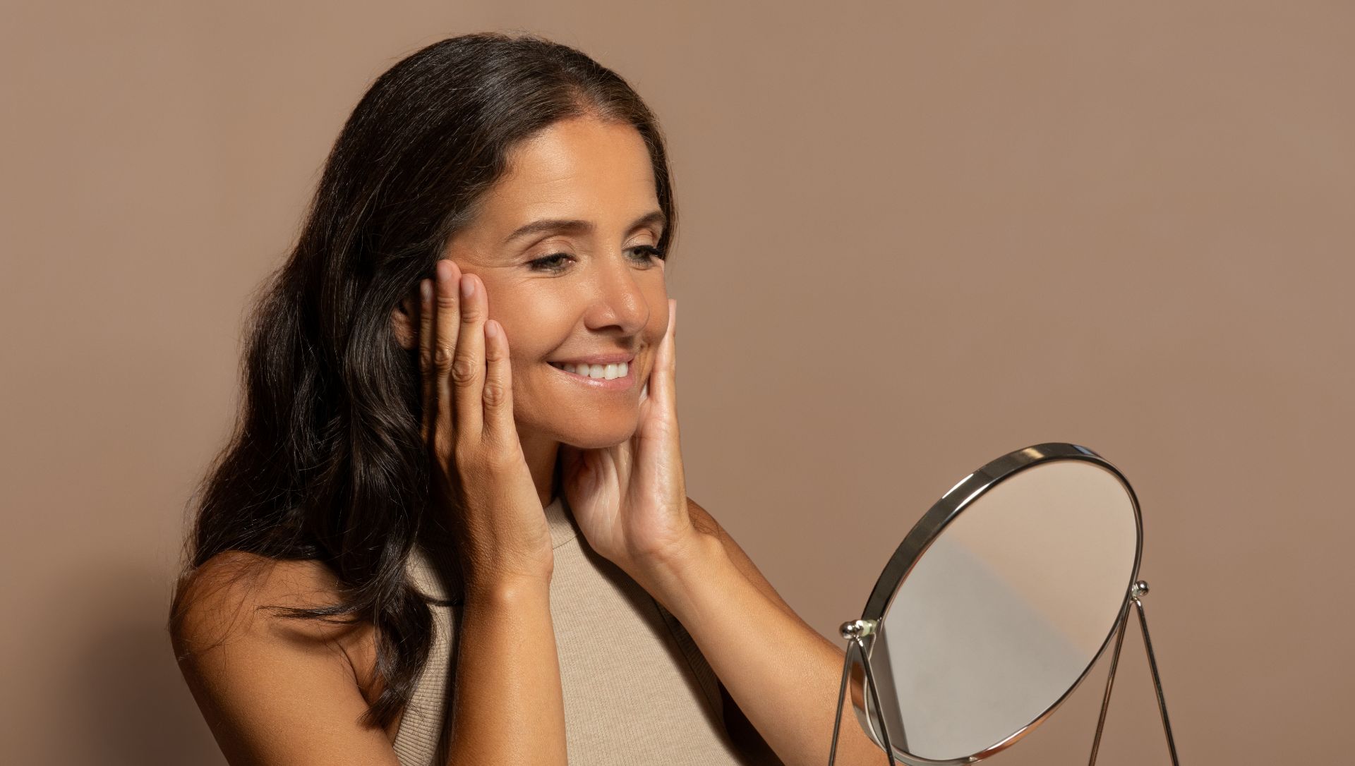 woman touching her skin
