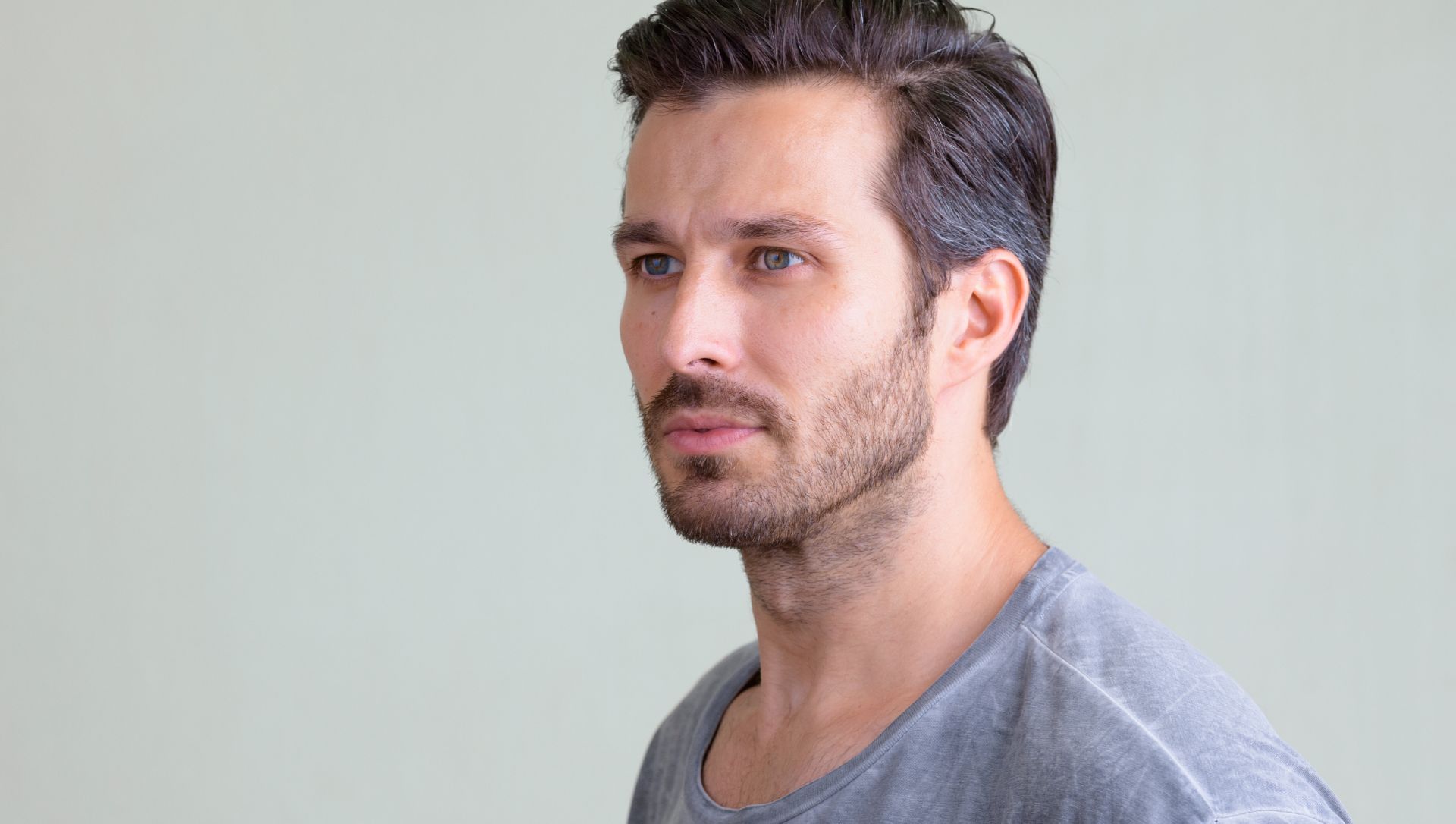 Man with a strong facial feature, jaw